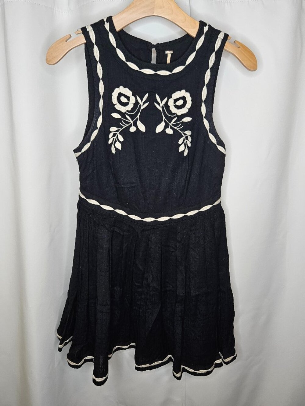 Free People Birds of a Feather Embroidered Mini Dress Black Small Boho